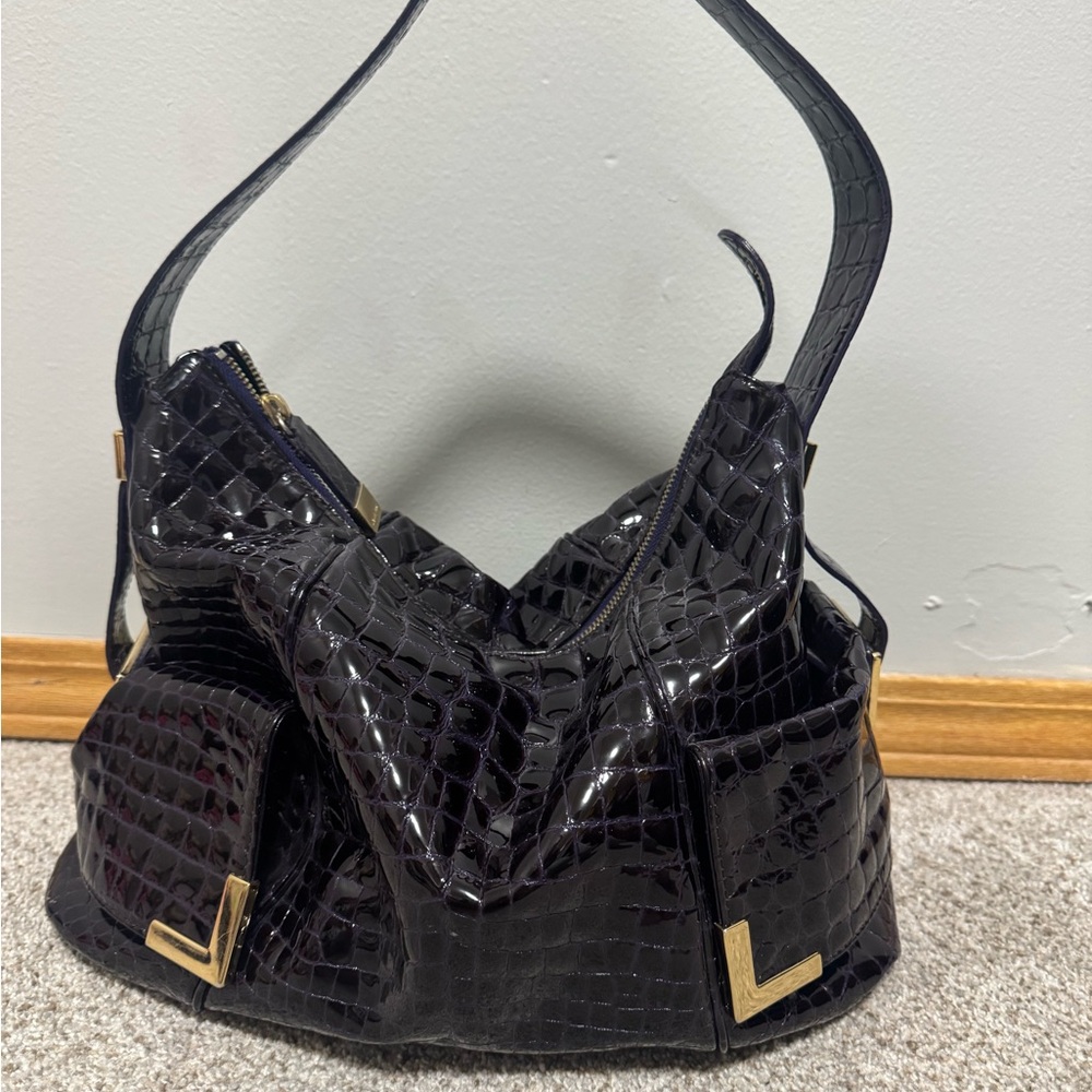 Michael Kors deep purple/black crocodile patent leather purse - Picture 3 of 11